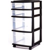 image:imageHOMZ Drawer Tower 4Tier Storage Cart with Removable Wheels Black FrameClearBlack