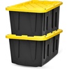image:imageHOMZ Durabilt Plastic Storage Bins with Lids 27 Gal BlackYellow 2 PackBlack BaseYellow Lid
