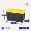 image:imageHOMZ Durabilt Plastic Storage Bins with Lids 27 Gal BlackYellow 2 PackBlack BaseYellow Lid