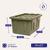 image:imageHOMZ Durabilt Plastic Storage Bins with Lids 27 Gal BlackYellow 2 PackCamo Green