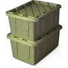 image:imageHOMZ Durabilt Plastic Storage Bins with Lids 27 Gal BlackYellow 2 PackCamo Green