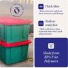 image:imageHOMZ Durabilt Plastic Storage Bins with Lids 27 Gal BlackYellow 2 PackGreen BaseRed Lid