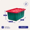 image:imageHOMZ Durabilt Plastic Storage Bins with Lids 27 Gal BlackYellow 2 PackGreen BaseRed Lid