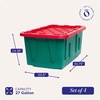 image:imageHOMZ Durabilt Plastic Storage Bins with Lids 27 Gal BlackYellow 2 PackGreen BaseRed Lid