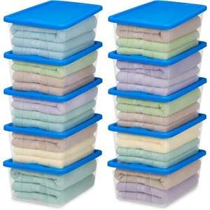 image:imageHOMZ 10Pack Snaplock Small Clear Plastic Storage Organizer Bins wLids 6 Quart Gray  Stackable Container Boxes for Bedroom Bathroom Garage and Office OrganizationBlue Lid