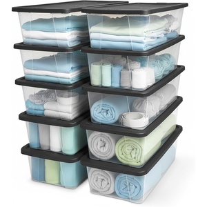 image:imageHOMZ 10Pack Snaplock Small Clear Plastic Storage Organizer Bins wLids 6 Quart Gray  Stackable Container Boxes for Bedroom Bathroom Garage and Office OrganizationGray Lid