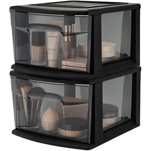 image:imageHOMZ 2Pack 1Drawer Storage Cart Clear Plastic Container 15 Wide Body Black Frame  Organizing Drawer Containers for Home Bathroom Bedroom Office and ClassroomBlack frame with smoke tint drawer