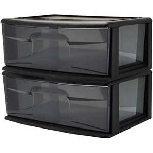 image:imageHOMZ 2Pack 1Drawer Storage Cart Clear Plastic Container 15 Wide Body Black Frame  Organizing Drawer Containers for Home Bathroom Bedroom Office and ClassroomBlack frame with smoke tint drawers