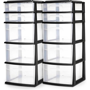 image:imageHOMZ 2Pack Drawer Tower 5Tier Clear Plastic Storage Organizer Unit Black Frame  MultiPurpose Container Drawers for Bedroom Bathroom and Office OrganizationBlack