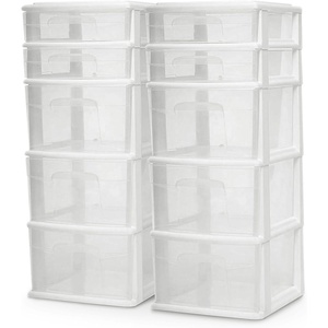 image:imageHOMZ 2Pack Drawer Tower 5Tier Clear Plastic Storage Organizer Unit Black Frame  MultiPurpose Container Drawers for Bedroom Bathroom and Office OrganizationWhite