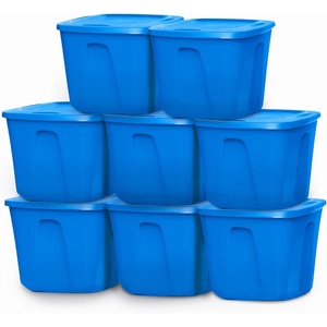image:imageHOMZ 4Pack Durable Molded Bin Plastic Storage Containers wLids 18 Gallon Blue  Stackable Organizer Totes and Boxes for Bedroom Kitchen and Garage OrganizationBlue