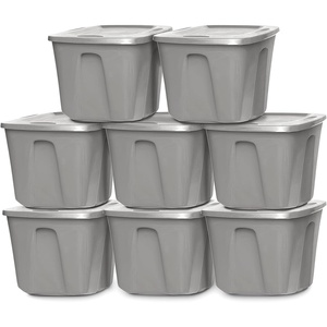 image:imageHOMZ 4Pack Durable Molded Bin Plastic Storage Containers wLids 18 Gallon Blue  Stackable Organizer Totes and Boxes for Bedroom Kitchen and Garage OrganizationTitanium Silver
