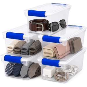 image:imageHOMZ Clear Plastic Storage Bins wLatching Lid 75 Qt Gray Latch 5 PackBlue