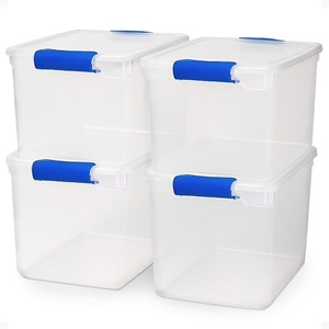 image:imageHOMZ Clear Plastic Storage Bins wLatching Lid 75 Qt Gray Latch 5 PackBlue Latch