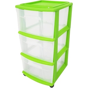 image:imageHOMZ Drawer Tower 3Tier Storage Cart with Removable Wheels Purple FrameBold Lime
