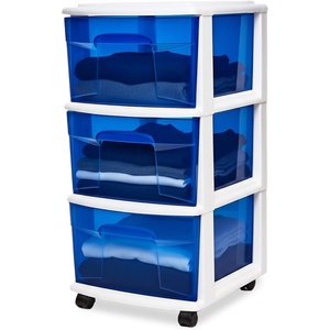 image:imageHOMZ Drawer Tower 3Tier Storage Cart with Removable Wheels Purple FrameWhite FrameBlue Drawers