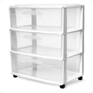 image:imageHOMZ Drawer Tower 3Tier Storage Cart with Removable Wheels White FrameWhite Frame
