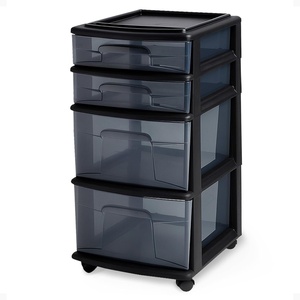 image:imageHOMZ Drawer Tower 4Tier Storage Cart with Removable Wheels Black FrameAll Black