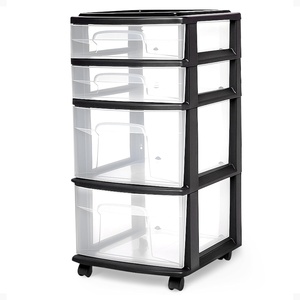 image:imageHOMZ Drawer Tower 4Tier Storage Cart with Removable Wheels Black FrameClearBlack