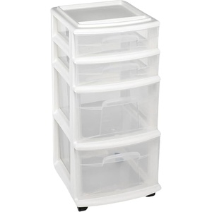 image:imageHOMZ Drawer Tower 4Tier Storage Cart with Removable Wheels Black FrameWhite