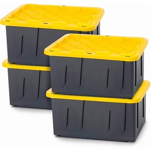 image:imageHOMZ Durabilt Plastic Storage Bins with Lids 27 Gal BlackYellow 2 PackBlack