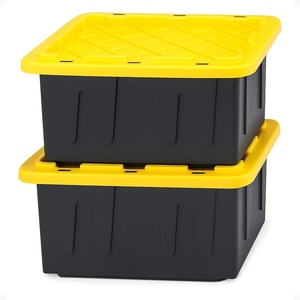 image:imageHOMZ Durabilt Plastic Storage Bins with Lids 27 Gal BlackYellow 2 PackBlack BaseYellow Lid