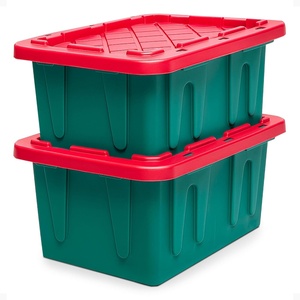 image:imageHOMZ Durabilt Plastic Storage Bins with Lids 27 Gal BlackYellow 2 PackGreen BaseRed Lid