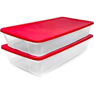 image:imageHOMZ Holiday Tote Plastic Storage Bin with Lid 41 Qt ClearRed 2 Pack2 Pack