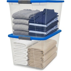 image:imageHOMZ Secure Latch Clear Plastic Storage Organizer Bins 15 Quart 4 PackBlue Lid