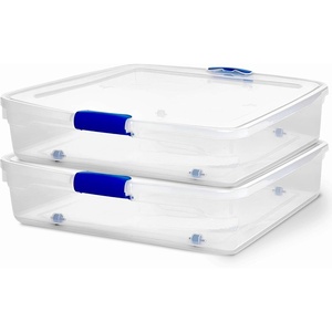 image:imageHOMZ Under Bed Clear Plastic Storage Bin wLid 60 Qt Blue Latch 2 PackBlue