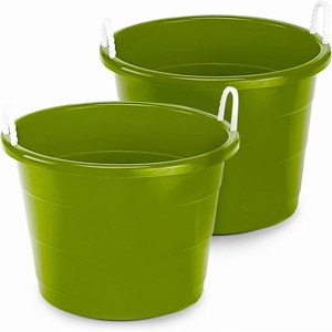 image:imageHOMZ Utility Tub Storage Bucket with Rope Handles 17 Gal Black 2 PackBold Lime Green