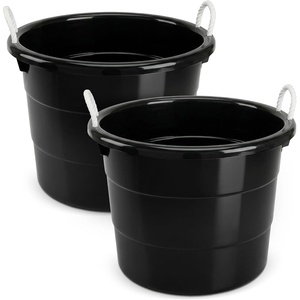 image:imageHOMZ Utility Tub Storage Bucket with Rope Handles 18 Gal Black 2 PackBlack
