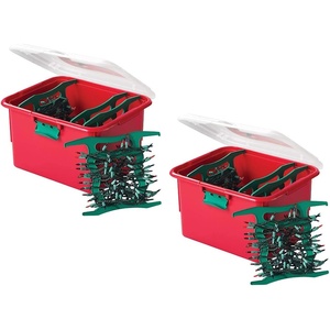 image:imageHOMZ Holiday Light Organizer  Plastic Storage Container with Green Cord Wraps  Red Container with Clear Hinged Lid  Snap Lock Closure  Set of 2 with 8 Cord Wraps2 Pack